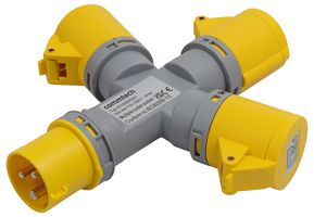 PELB2311 - Multiple Socket Outlet, 3 Way, 110V, 16A, 2P+E, Yellow, IP44