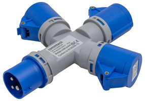 PELB2312 - Multiple Socket Outlet, 3 Way, 240V, 16A, 2P+E, Blue, IP44