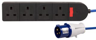 PELB2313 - 4 Gang Mains Extension Lead with IEC 60309 Industrial Plug, 13A, 3P+N, 1m