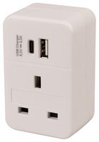 PELB2336 - US to UK Travel Adaptor with USB, 20W, 2 Port, 1x USB A, 1x USB C, White