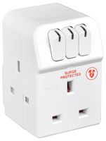 MSWRG3-MP - Switched Mains Adaptor with Surge Protection, 3 Gang, White