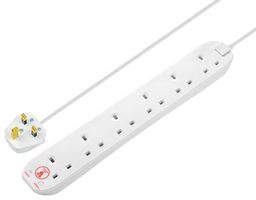 SRG6210N-MP - Mains Extension Lead with Surge Protection, 6 Gang, 2m, White