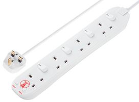 SWSRG4210N-MP - Mains Extension Lead with Surge Protection, 4 Gang, 13A, 2m, White
