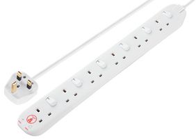SWSRG6210N-MP - Mains Extension Lead with Surge Protection, 6 Gang, 13A, 2m, White