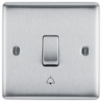 NBS14-01 - Bell Push Plate Switch, 1 Gang, 10A, 10AX, Brushed Steel