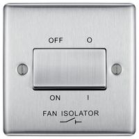 NBS15-01 - Fan Isolator Plate Switch, 1 Gang, 10A, 10AX, Brushed Steel