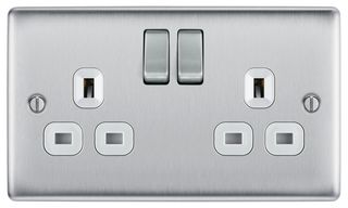 NBS22G-01 - Switched Mains Socket, 2 Gang, 13A, Brushed Steel