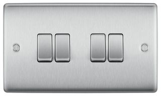 NBS44-01 - Light Switch, 4 Gang, 2 Way, 20A, 16AX, Brushed Steel