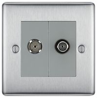 NBS65-01 - Double Coaxial & Satellite Socket, Brushed Steel