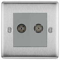 NBS66-01 - Double FM & TV Socket, Brushed Steel