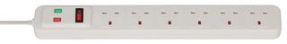 1150543620 - 6 Gang Mains Extension Lead with Surge Protection, 250V AC, 13A, 2m, White