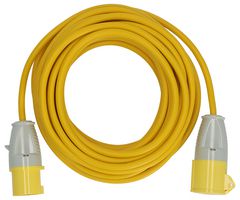 1168463 - Mains Extension Cable, 110V AC, 16A, 14m, Yellow, IP44