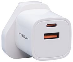 TP6102 - USB PD+QC+PPS Mains Charger, 30W, 2 Port, 1x USB A, 1x USB C, White