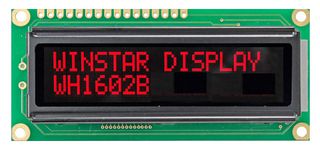 WH1602B-RTI-JT - LCD Display Module, 16x2, Red / Black, FSTN, Negative, Transmissive