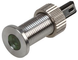 RJS01-8I-170P-G-BS-12V-67J - 12V AC/DC Green LED Indicator Lamp, 8mm, Flat, Brushed Steel
