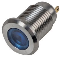 RJS01-12I-170P-B-BS-12V-67J - 12V AC/DC Blue LED Indicator Lamp, 12mm, Flat, Brushed Steel