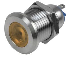 RJS01-16I-170P-Y-BS-12V-67J - 12V AC/DC Yellow LED Indicator Lamp, 16mm, Flat, Brushed Steel
