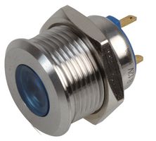 RJS01-19I-170P-B-BS-12V-67J - 12V AC/DC Blue LED Indicator Lamp, 19mm, Flat, Brushed Steel