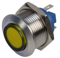 RJS01-19I-160P-Y-BS-12V-67J - 12V AC/DC Yellow LED Indicator Lamp, 19mm, High, Brushed Steel