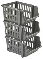 H15512 - Stacking Storage Baskets Set, Silver - 3 Pack
