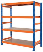 CS41000BO - 4 Shelf 1000kg Industrial Heavy Duty Boltless Shelving Unit, Blue & Orange