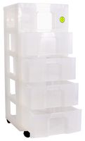 5X19CL - 5x 19L Drawers Clear Shelving Storage Organiser Tower with Castors - 925mm x 420mm x 395mm