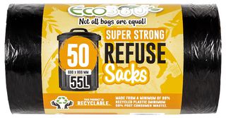 58 - 55L Light Duty Bin Liners, 50 Roll – Black