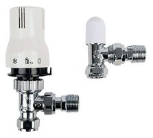 10041930 - 15mm Pro Classic Angled Thermostatic Radiator Valve & Lockshield Set, Chrome Plated