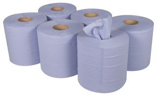 C2B156F - 165mm x 150m 2ply Centrefeed Blue Roll, 6 Pack