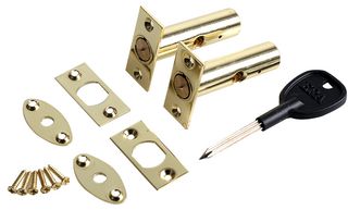 838-33 - Door Security Bolts Polished Brass 60mm, 2 Pack with Key