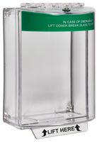 STI-13110EG - Surface Mounted Universal Stopper - No Sounder with Green Emergency Exit Label