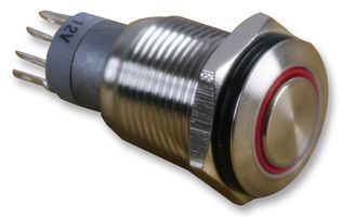RJS102-16L-F-R-R-BS-12V-67H - Switch, Vandal Resistant, Momentary, 16mm, Ring, Red