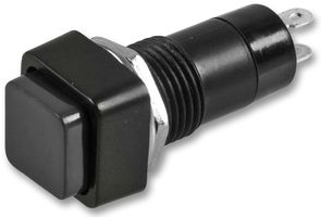PPW01060 - Square Push Button Switch, SPST, On-Off, Latching, 1A, 125V / 250V, 12mm, Black