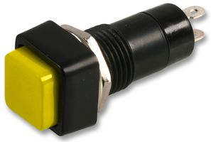 PPW01065 - Square Push Button Switch,  Momentary, SPST, On-Off, 1A, 125V / 250V, 12mm, Yellow