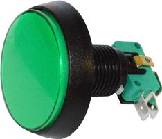 RJS-LRG-GAME-RND-GRN-12V-IP40 - LED Illuminated Round Dome Push Button Switch, Arcade Gaming, 62.2mm, Momentary, SPST, NO / NC, 12V DC, Green