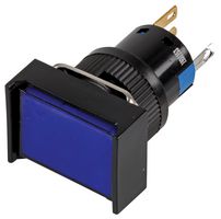 RJS-K16-391-BE-65J - Illuminated Pushbutton Switch, SPDT, Maintained, 12V DC, 3A, Rectangular, Latching, Blue