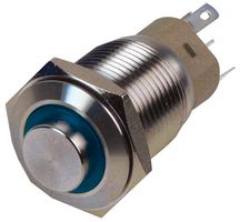 RJS102P-16LA-H-R-B-BS-12V-67Q - LED Vandal Resistant Switch, Latching, SPDT, 1NO/1NC, 16mm, Blue, 12V DC
