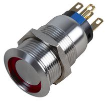 RJS102-19LA-F-R-R-BS-12V-67J - LED Anti-Vandal Push Button, Latching, SPDT, 1NO/1NC, 19mm, Red, 12V DC