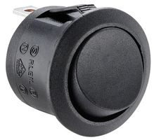 ABRR021 - Panel Mount Round Rocker Switch, On / Off, SPST, 250V AC, 6A, Black
