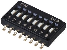MCDHA-08TQR - DIP Switch, Slide Actuator, 8 Way, Half Pitch, SPST, 24V DC, 25mA, SMD