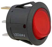 ABRR036 - LED Rocker Switch, On Off, SPST, 24V DC, Red