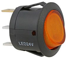 ABRR037 - LED Rocker Switch, On Off, SPST, 24V DC, Amber