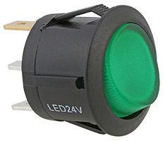 ABRR038 - LED Rocker Switch, On Off, SPST, 24V DC, Green