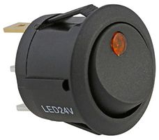 ABRR040 - LED Dot Rocker Switch, On Off, SPST, 24V DC, Amber