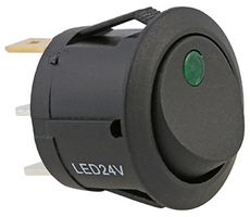 ABRR041 - LED Dot Rocker Switch, On Off, SPST, 24V DC, Green