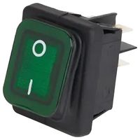 B4MASK48S1E21000 - Rocker Switch, On Off, DPST, Illuminated Green, 250V AC, 20A