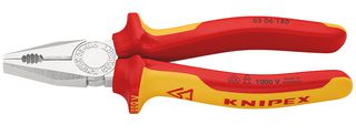 03 06 180 - 180mm VDE Combination Pliers with Cutting Edges and Two Colour Dual Component Handles