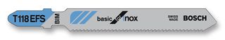 2608636497 - T118 EFS Basic for Stainless Steel T-Shank Smooth Cut Jigsaw Blades, 5 Pack