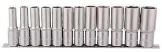 16403 - 1/2" Square Drive Deep Sockets on Metal Rail, 12 Piece