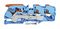 2116-5304 - 3 Conductor Through Terminal Block with Lever and Push Button Cage Clamp, 800V, 76A, 20AWG to 4AWG, 35mm DIN Rail, Blue